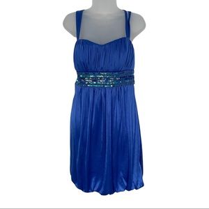 My Michelle Blue Sequin Mini Dress Wedding Cocktail Strappy HOCO Y2K L Babydoll